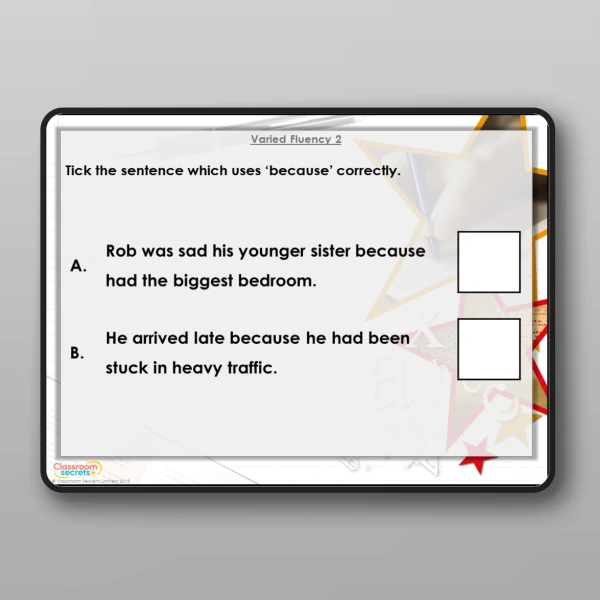 An image of the Recognising 'because' and 'that' Modelling PPT Resource