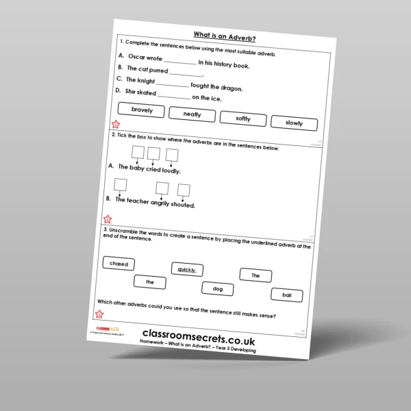 An image of the Free What is an Adverb? Homework Resource