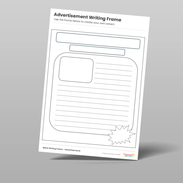 An image of the Blank Writing Frame Advert Resource