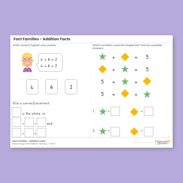 Year 1 Fact Families Addition Facts Addition and Subtraction within 10 Reasoning and Problem Solving