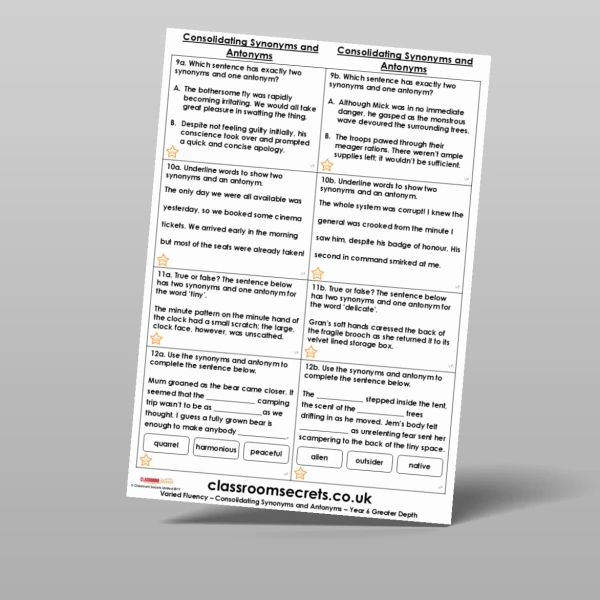 An image of the Consolidating Synonyms and Antonyms Varied Fluency Resource