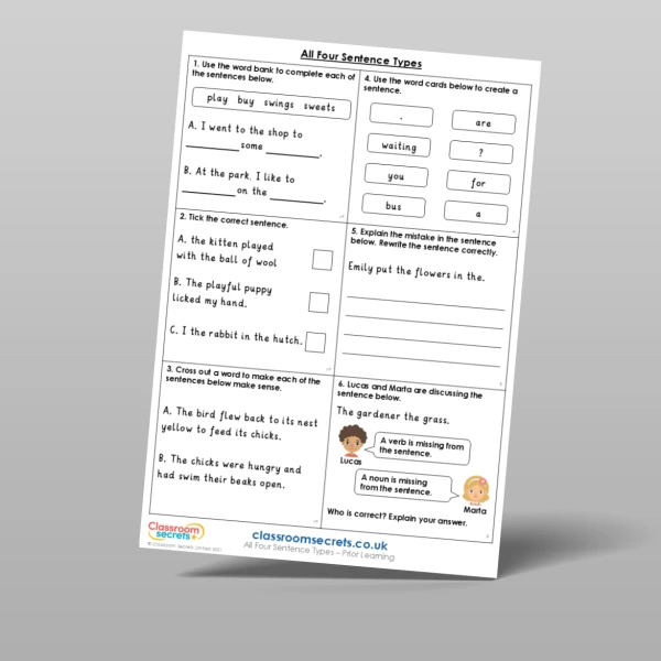 An image of the All Four Sentence Types Prior Learning Resource