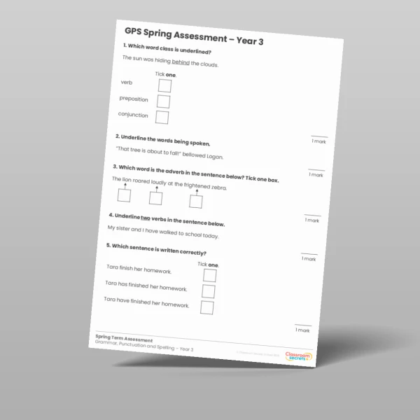 An image of the Spring Term GPS Assessment Resource