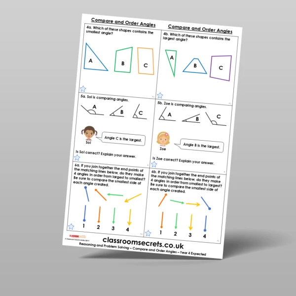 An image of the Compare and Order Angles Reasoning and Problem Solving Resource