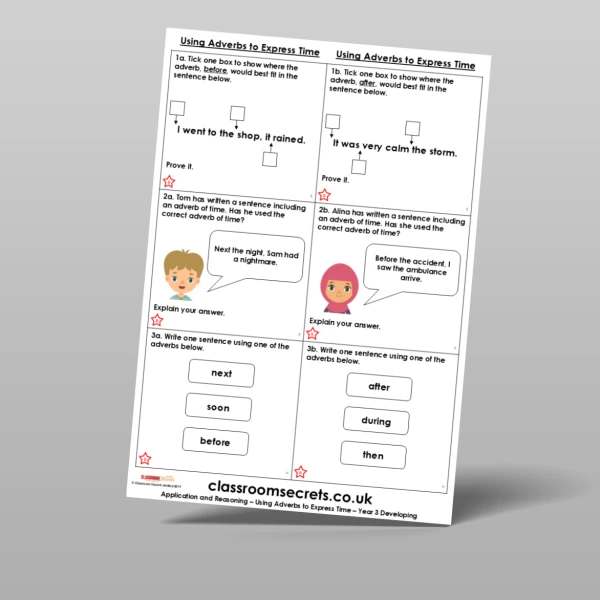 An image of the Using Adverbs to Express Time Application and Reasoning Resource