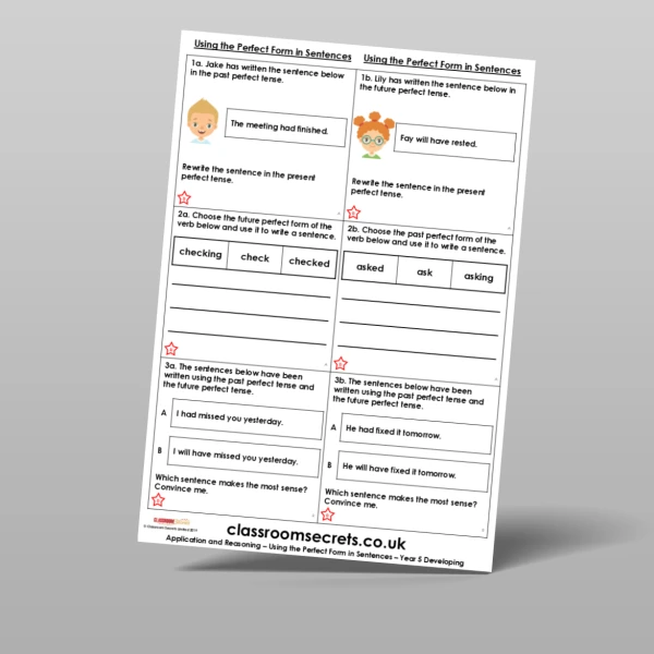 An image of the Using the Perfect Form in Sentences Application and Reasoning Resource