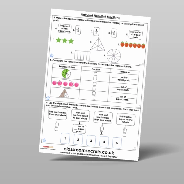 An image of the Unit and Non-Unit Fractions Homework Resource