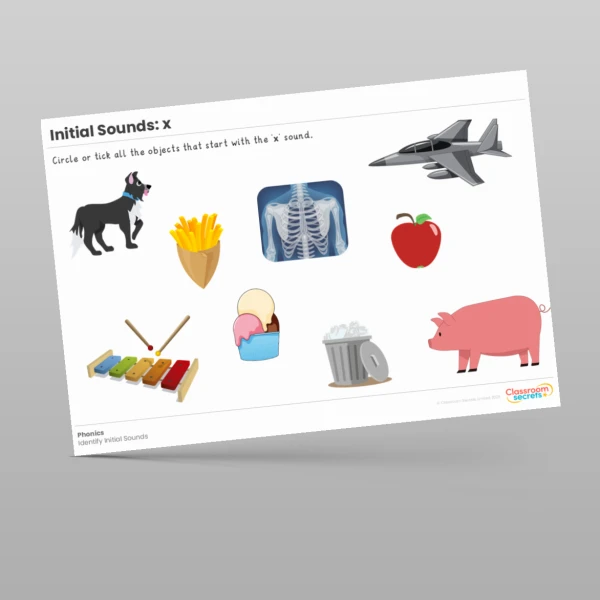 An image of the Initial Sounds Worksheet: x Resource