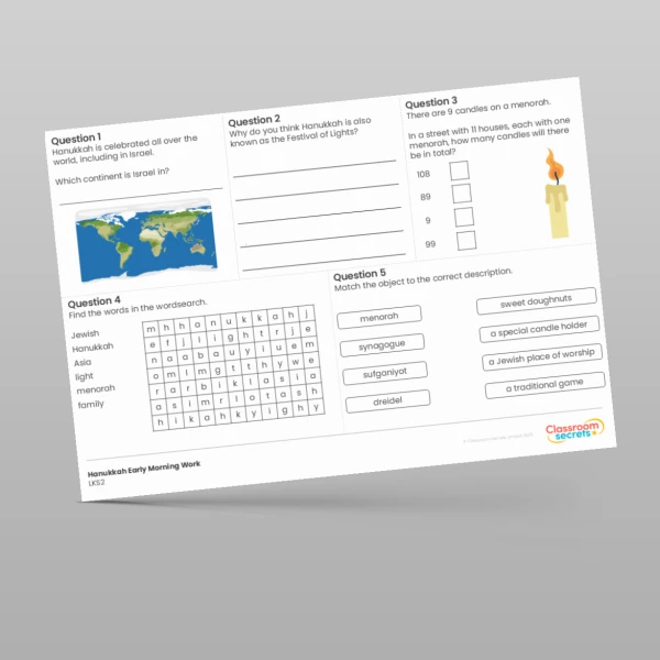 An image of the LKS2 Early Morning Work Hanukkah Resource