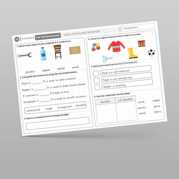 An image of the Uses of Everyday Materials Pre-Unit Assessment Resource