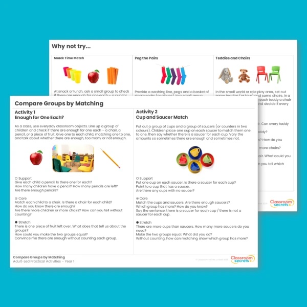 Year 1 Compare Groups by Matching Place Value within 10 Adult-Led Practical Activities