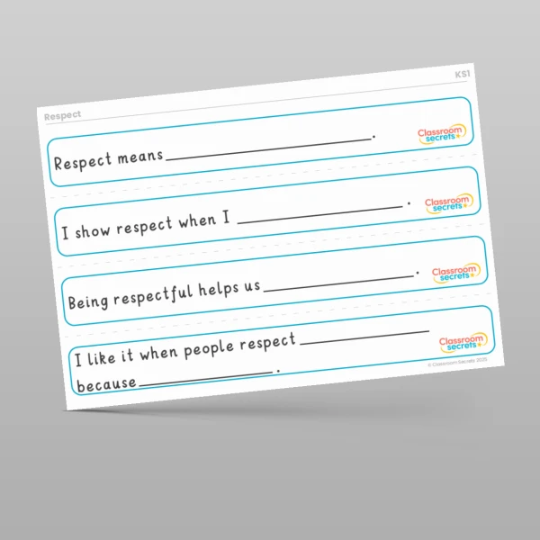 An image of the Values - Respect Stem Sentences Resource