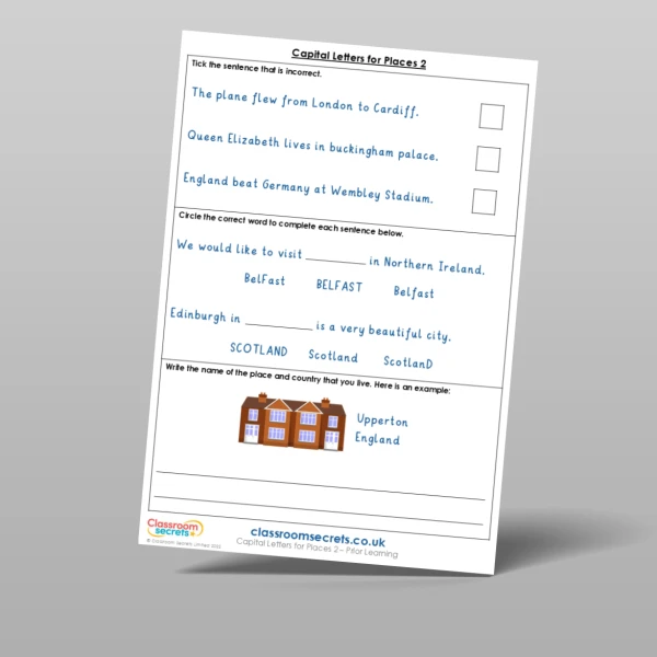An image of the Capital Letters for Places 2 Prior Learning Resource
