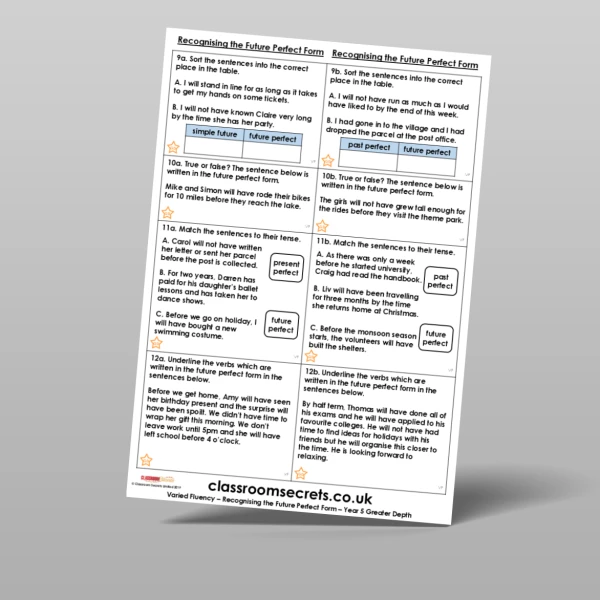 An image of the Recognising the Future Perfect Form Varied Fluency Resource
