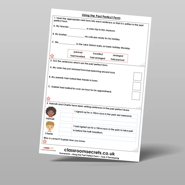 An image of the Using the Past Perfect Form Homework Resource