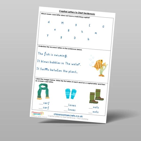 An image of the Capital Letters to Start Sentences Prior Learning Resource