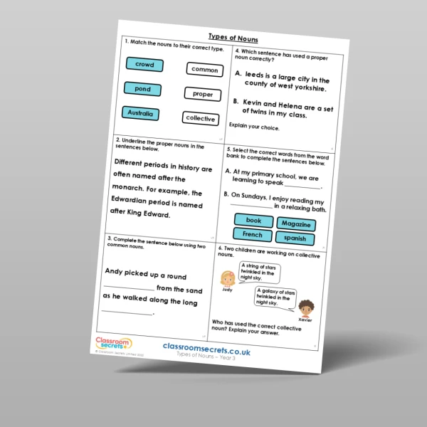 An image of the Types of Nouns Mixed Activity Resource