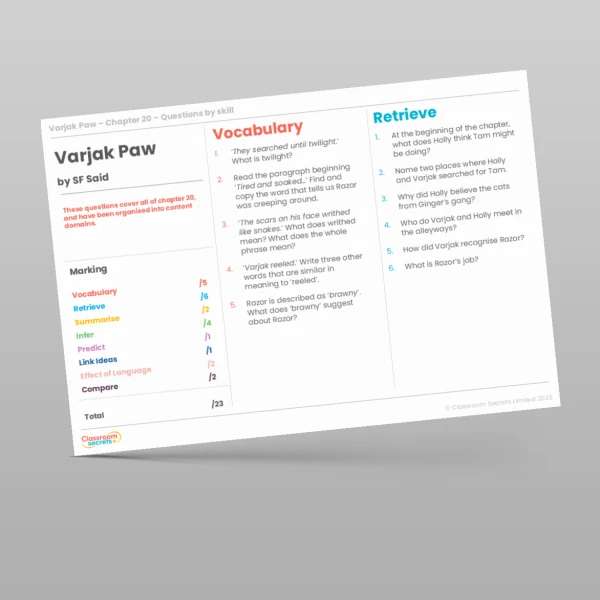 An image of the Reading Skills - Varjak Paw - Chapter 20 Resource