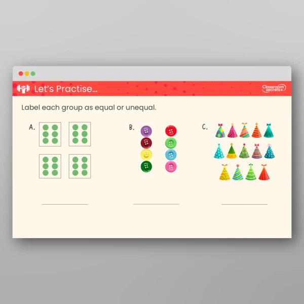 An image of the Recognise Equal Groups Teaching PPT Resource