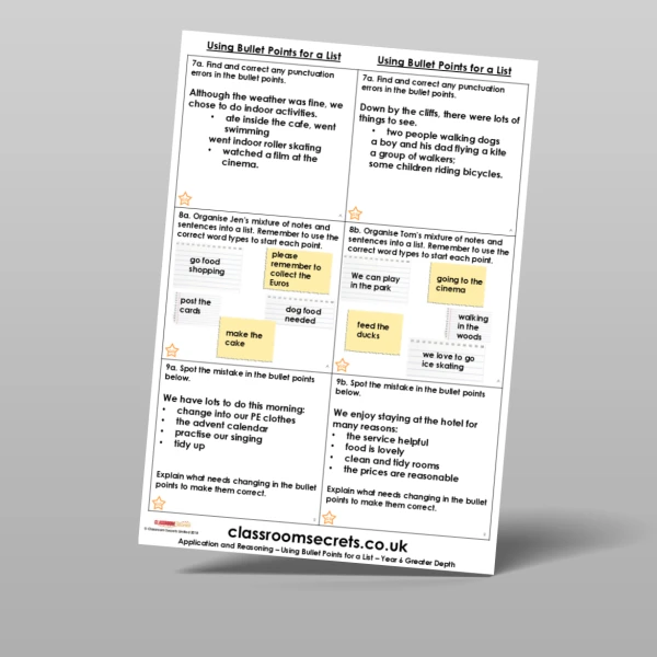 An image of the Using Bullet Points for a List Application and Reasoning Resource