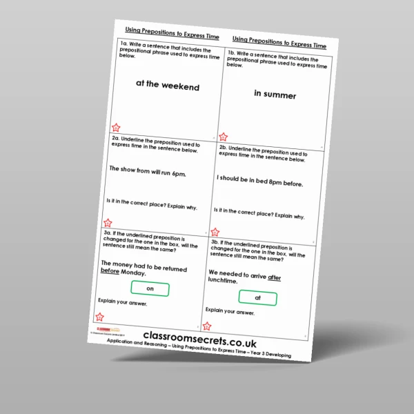 An image of the Using Prepositions to Express Time Application and Reasoning Resource