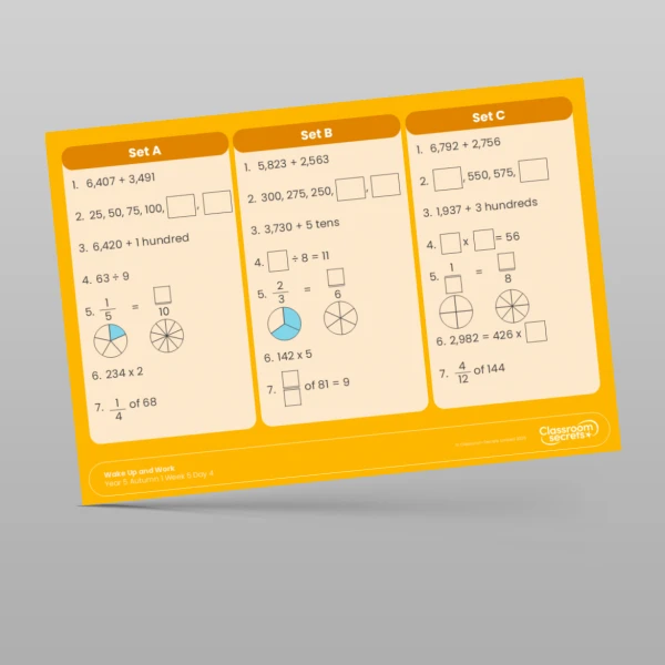 An image of the Autumn 1 Week 5 Wake Up and Work Resource