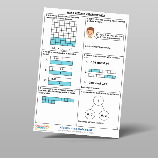 Year 4 Make A Whole With Hundredths Main Activity Resource | Classroom ...