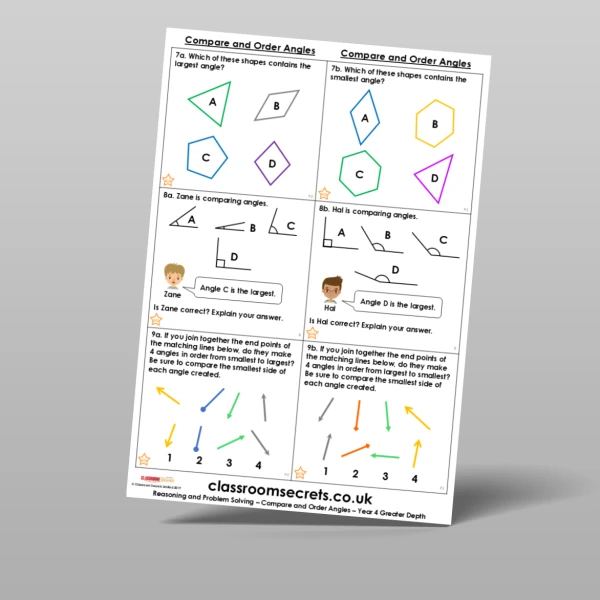 An image of the Compare and Order Angles Reasoning and Problem Solving Resource