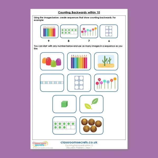 Year 1 Counting Backwards within 10 Discussion Problem