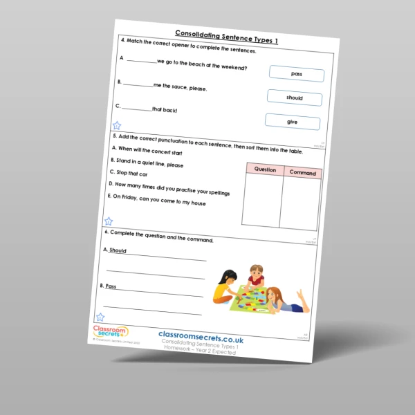 An image of the Consolidating Sentence Types 1 Homework Resource