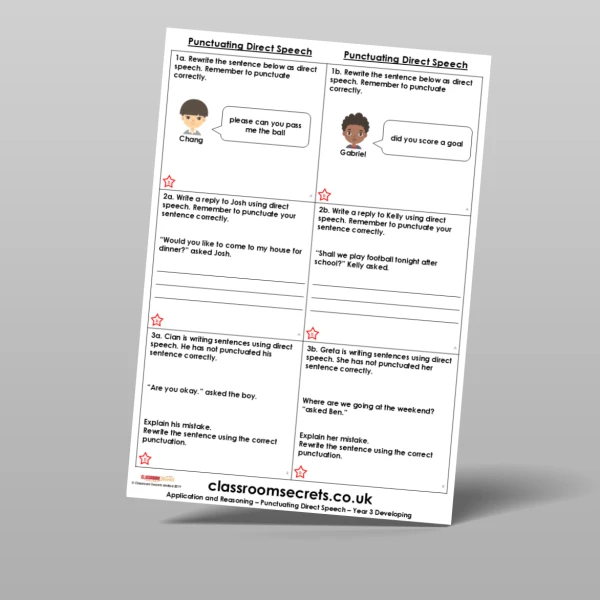 An image of the Punctuating Direct Speech Application and Reasoning Resource