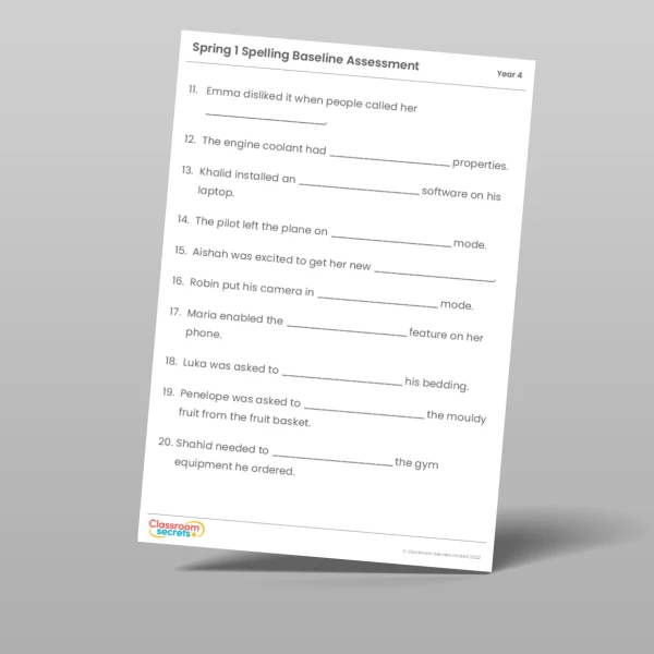 An image of the Spring 1 Baseline Assessment Resource