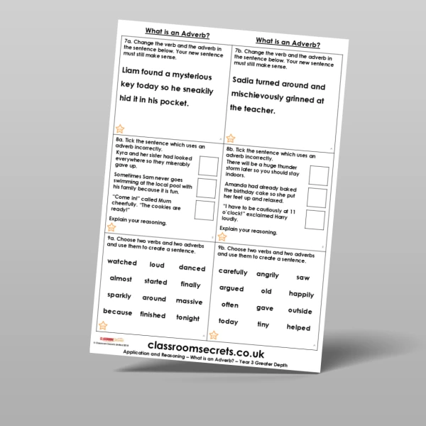 An image of the Free What is an Adverb? Application and Reasoning Resource