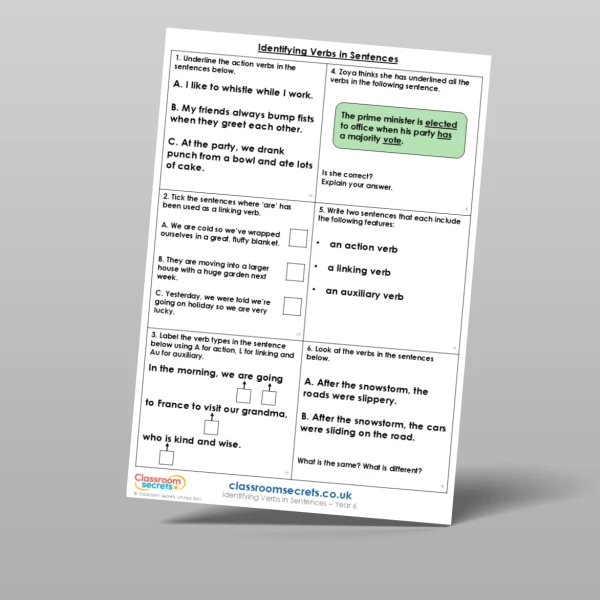 An image of the Identifying Verbs in Sentences Mixed Activity Resource