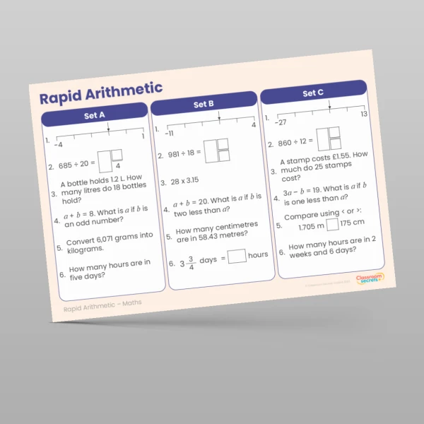 An image of the Summer 1 Week 6 Rapid Arithmetic Resource