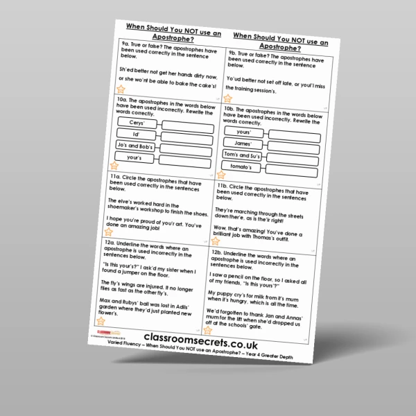 An image of the When Should You NOT use an Apostrophe? Varied Fluency Resource
