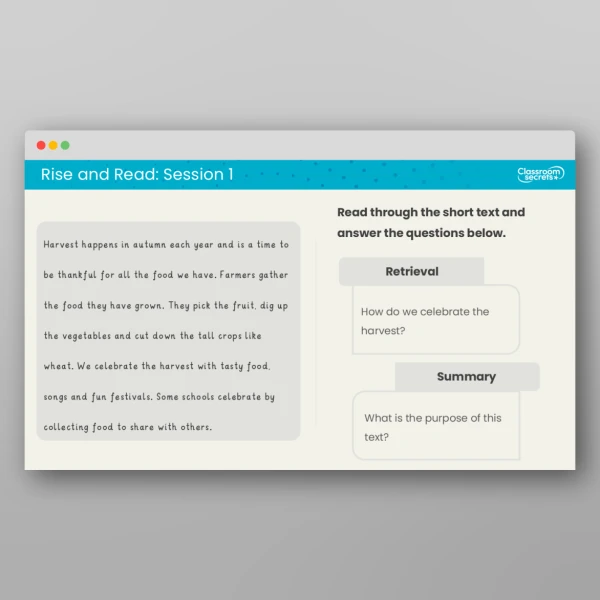 An image of the Rise and Read Harvest Resource