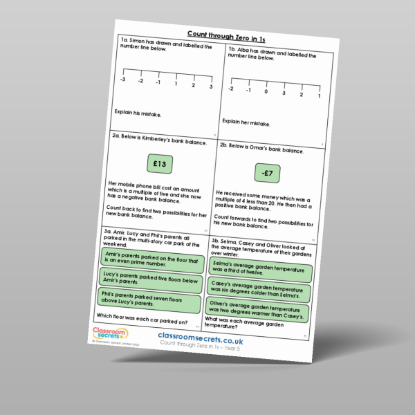 Year 5 Count Through Zero In 1s Reasoning And Problem Solving Resource ...
