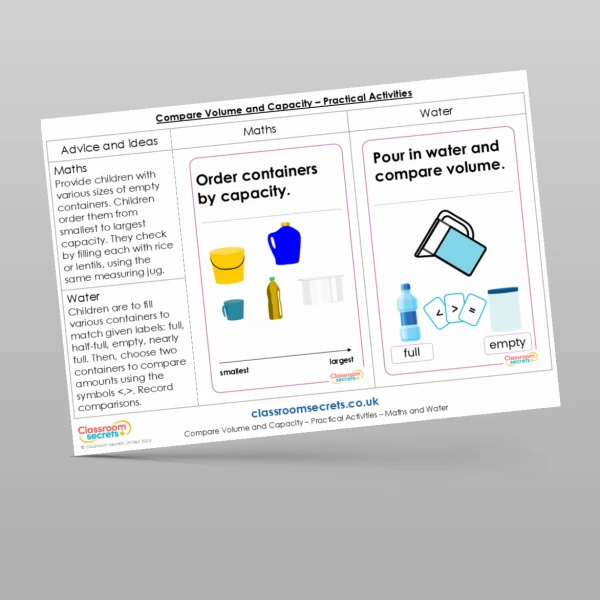 An image of the Compare Volume and Capacity Practical Activities Resource