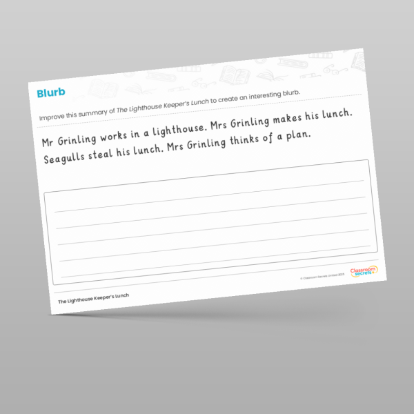 KS1 The Lighthouse Keeper S Lunch Writing Unit Blurb And Book Review ...