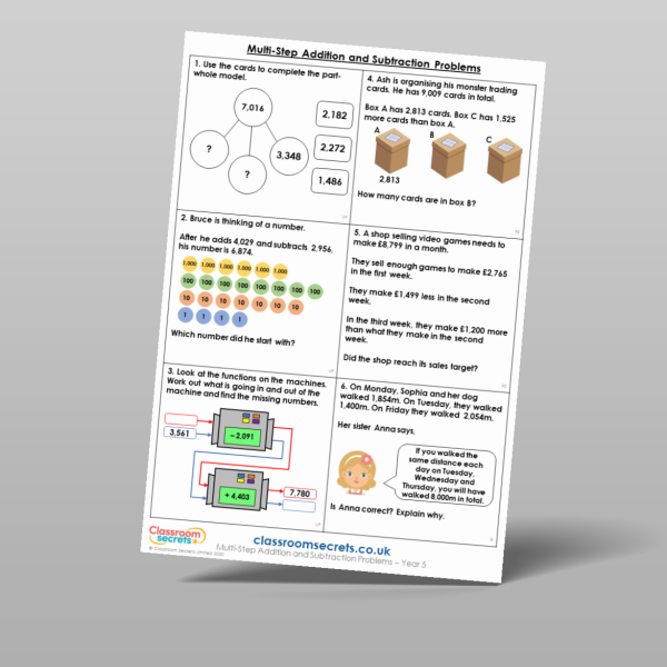 Year 5 Multi Step Addition And Subtraction Problems Mixed Activity ...