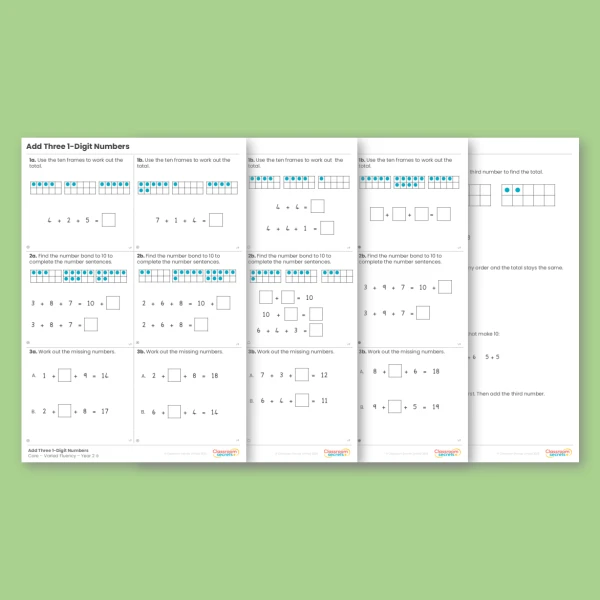 Year 2 Add Three 1-Digit Numbers Addition and Subtraction Varied Fluency