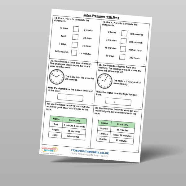 Year 3 Solve Problems With Time Varied Fluency Resource | Classroom Secrets