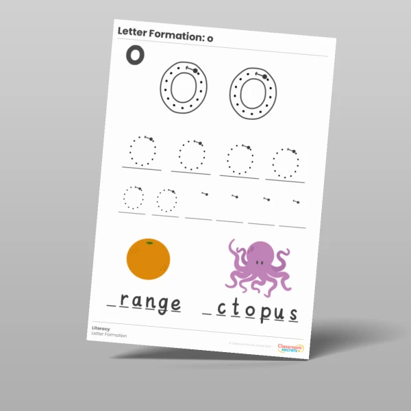 An image of the Letter Formation Worksheet: o Resource