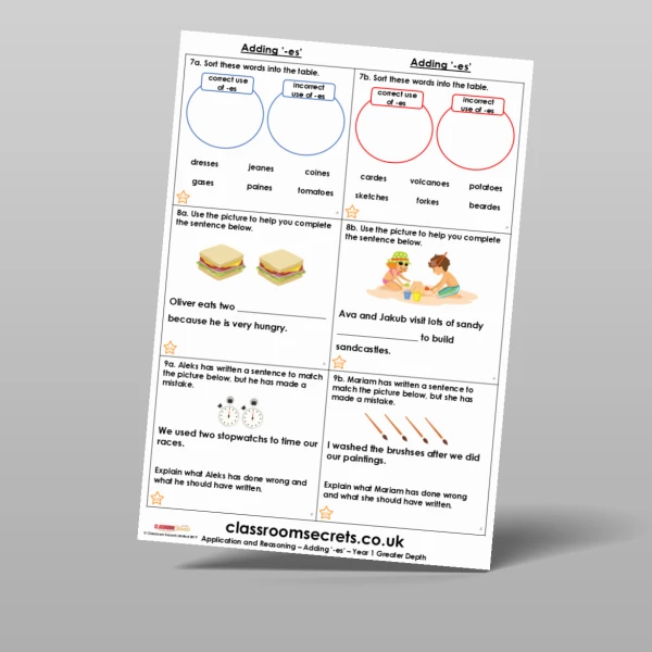 An image of the Adding ‘-es’ Application and Reasoning Resource