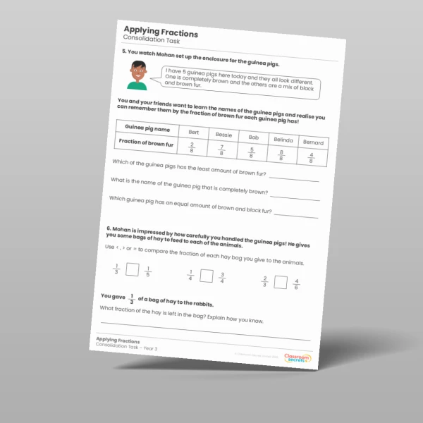An image of the Applying Fractions Consolidation Task Resource