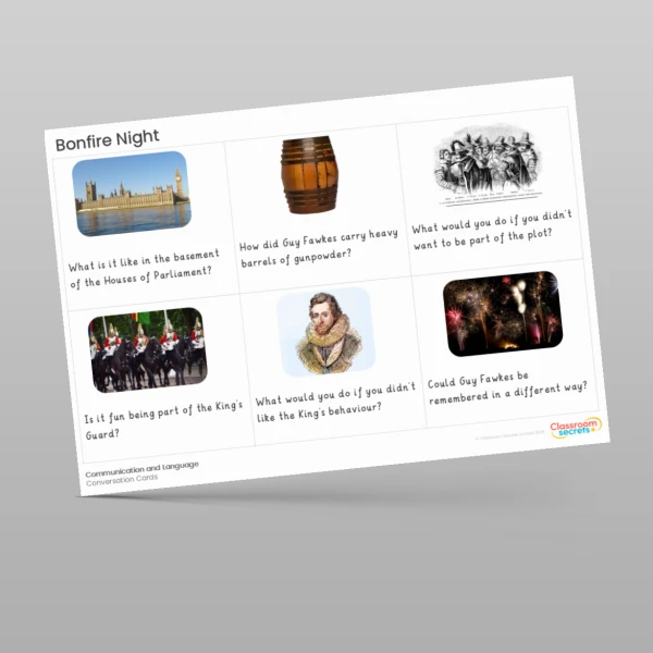 An image of the Bonfire Night Conversation Cards Resource