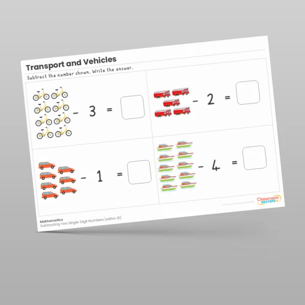 An image of the Transport and Vehicles Maths Activities Resource