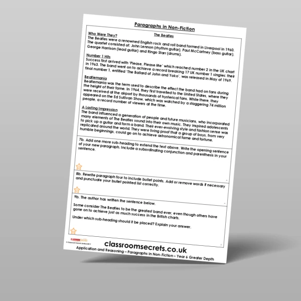An image of the Paragraphs in Non-Fiction Application and Reasoning Resource