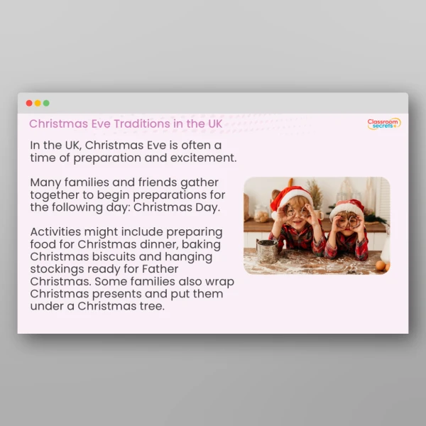 An image of the Christmas Eve Traditions Whole School Assembly PPT Resource